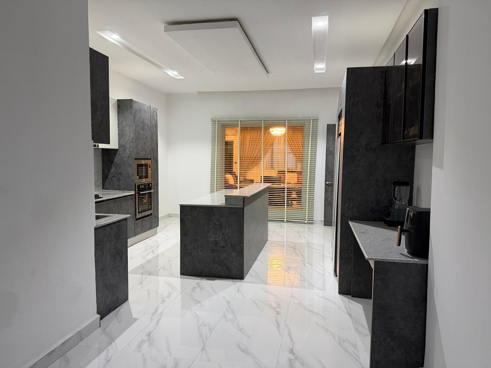 Kitchen island with granite countertop